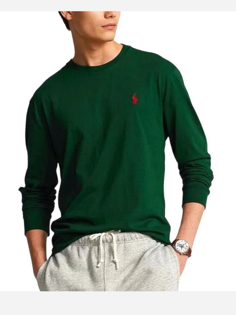 Polo Ralph Lauren Men's Custom Slim Fit Pony Logo Long-Sleeve T-Shirt Forest Gre